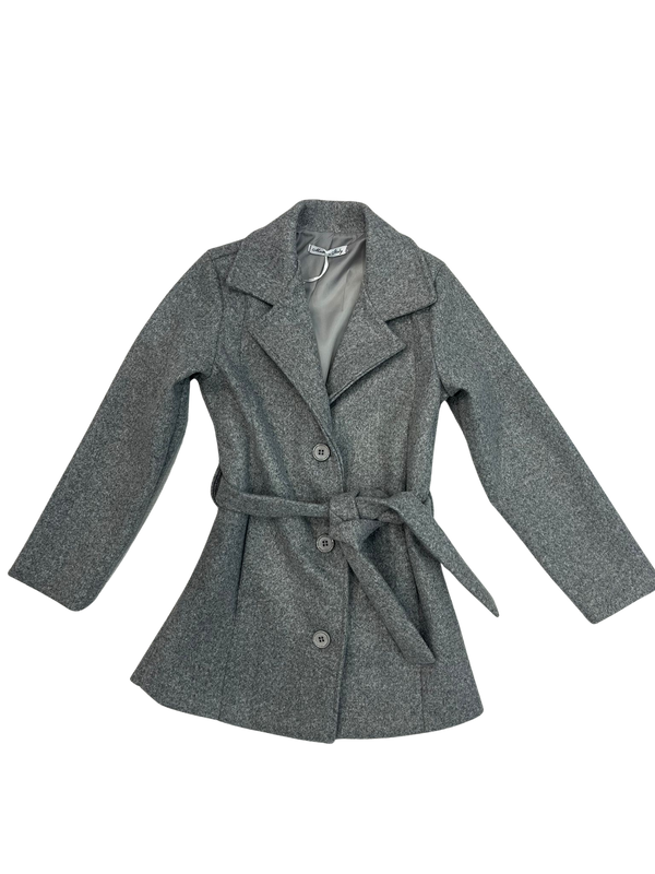 cappotto kikova in panno grigio con cintura